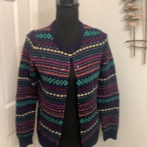 Talbots PM Fair Isle cardigan vibrant colors like new nylon and wool
